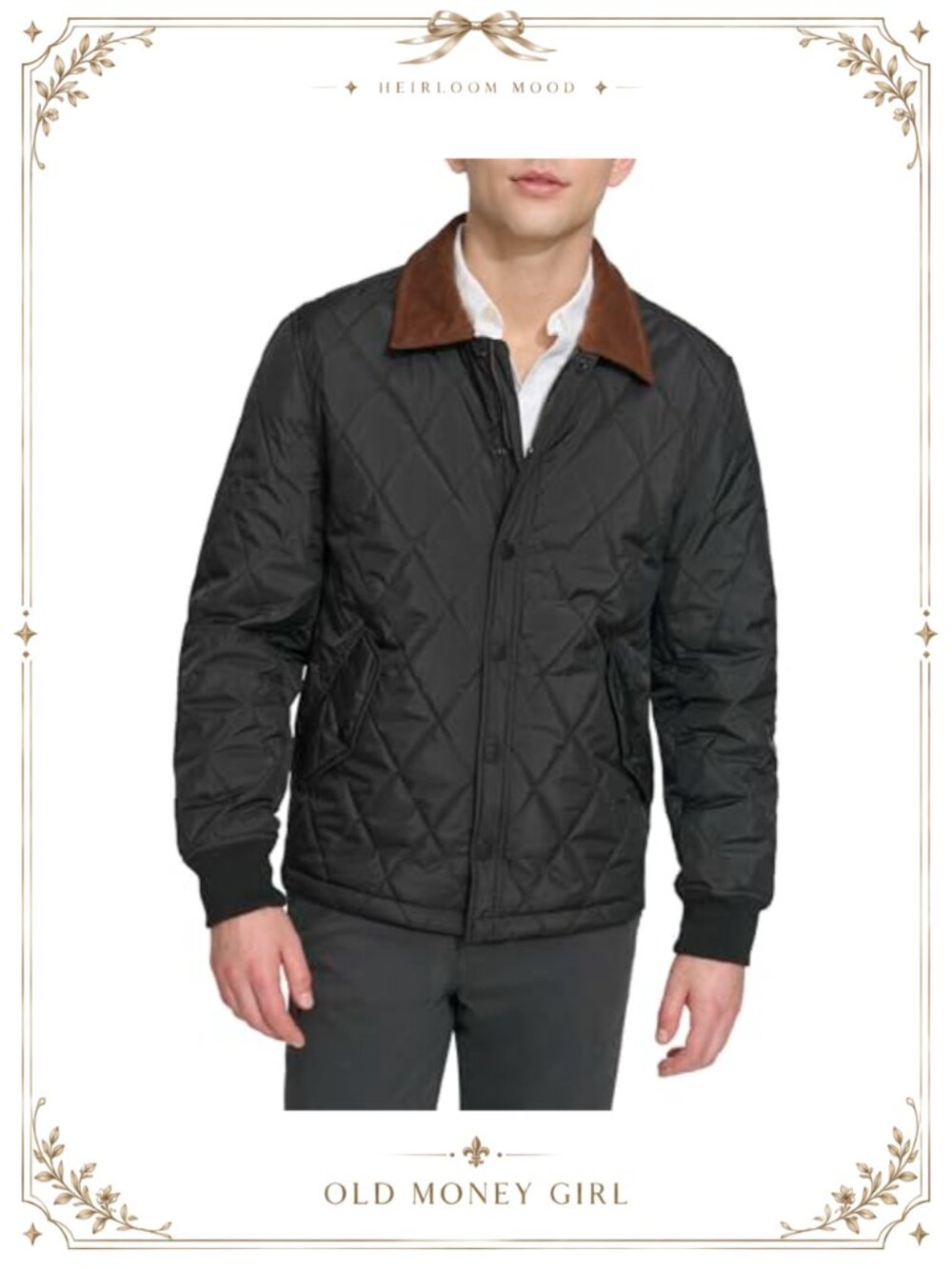 Diamond Quilted Jacket with Corduroy Collar
